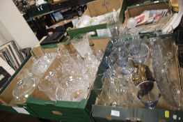 THREE TRAYS OF ASSORTED GLASSWARE (TRAYS NOT INCLUDED)
