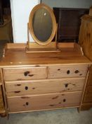 AN IKEA STYLE SOLID PINE 2 OVER 2, 4 DRAWER BABY CHANGER CHEST OF DRAWERS WITH A DRESSING MIRROR