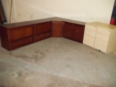 A MODERN CORNER UNIT AND 2 FILING CABINETS