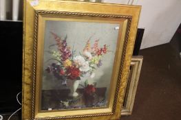 A PAIR OF PICTURES BOTH GILT FRAMED 1 OF FLOWERS SIGNED VERNON WARD 78 CM X 65 CM THE OTHER SEA