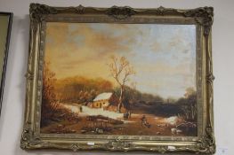 AN OIL ON BOARD IN GILT FRAME 