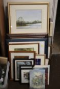 A COLLECTION OF 27 PICTURES, PRINTS AND CANVASES, LARGEST 84 CM X 54 CM