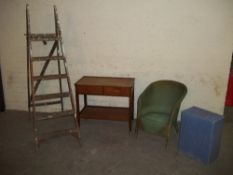 FOUR ITEMS TO INCLUDE STEP LADDER, TEAK TROLLEY, ETC