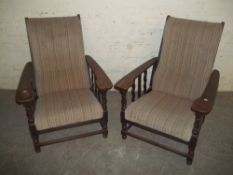 TWO ANTIQUE OAK RECLINING CHAIRS