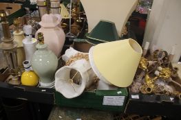 THREE TRAYS OF LAMPS, WALL LIGHTS, LAMP SHADES ETC (TRAYS NOT INCLUDED)