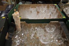 TWO TRAYS OF GLASSWARE TO INCLUDE CUT AND PRESSED GLASS (TRAYS NOT INCLUDED)