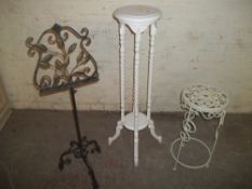 THREE ITEMS TO INCLUDE TWO PLANT STANDS AND A MUSIC STAND