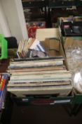 A TRAY OF APPORXAMETLEY 50 LP RECORDS TO INCLUDE BEATLES, GEORGE HARRISON, BLONDIE, ETC TOGETHER