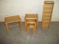 THREE MODERN SOLID OAK ITEMS TO INCLUDE A NEST OF THREE TABLES ETC