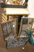 A CAST IRON FIRE SCREEN TOGETHER WITH 2 OBLONG MIRRORS