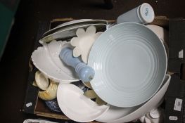 A TRAY OF ASSORTED TEA AND DINNERWARE (TRAY NOT INCLUDED)