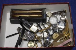 A COLLECTION OF 19 WATCHES BOTH GENTS AND LADIES TOGETHER WITH A PAPER MATE AND A PEN/PENCIL SET