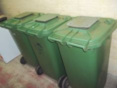 THREE PLASTIC GARDEN STORAGE BINS