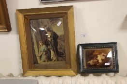 A PAIR OF UNDER GLASS PICTURES 1 WOODEN FRAMED, 1 GILT FRAMED 30 CM X 37 CM 20 CM X 26.5 CM