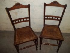 TWO ANTIQUE RATTAN SEATED CHAIRS