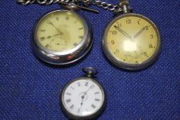 THREE POCKET WATCHES TO INCLUDE A MILITARY TYPE EXAMPLE