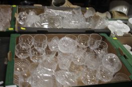 TWO TRAYS OF ASSORTED GLASSWARE TO INCLUDE CUT AND PRESSED GLASS (TRAYS NOT INCLUDED)