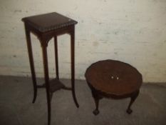 AN ANTIQUE PIE CRUST OCCASIONAL TABLE AND A PLANT STAND