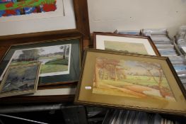 FOUR FRAMED PICTURES VARIOUS SIZES TO INCLUDE THE 10TH HOLE AT THE BELFRY BY GRAHAM BAXTER SIGNED