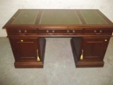 A REPRODUCTION MODERN TWIN PEDESTAL DESK
