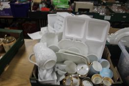 TWO TRAYS OF ASSORTED TEA AND DINERWARE (TRAYS NOT INCLUDED)