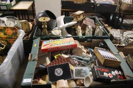 TWO TRAYS OF COLLEC TABLES AND CERAMICS TO INCLUDE TRAVEL GAMES (TRAYS NOT INCLUDED)