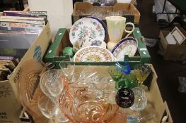 TWO TRAYS OF ASSORTED GLASSWARE AND CERAMICS TO INCLUDE A BESWICK JUG (TRAYS NOT INCLUDED)