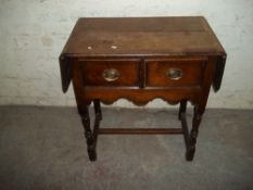 AN ANTIQUE DROPLEAF TWO DRAWER SIDE TABLE