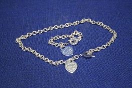 A BOXED TIFFANY TYPE 925 BRACELET AND NECKLACE SET WITH BAG