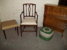 FOUR ITEMS TO INCLUDE A RETRO STYLE POUFFE, AN OCCASIONAL CHAIR ETC