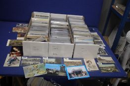 HREE TRAYS OF ASSORTED POSTCARDS IN MANY HUNDREDS, to include vintage examples from the early 1900s