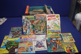 A BOX OF ASSORTED COMICS AND ANNUALS, to include Dandy, Beano, Xmen, The New Mutants, 2000 AD etc