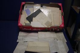 A TRAY OF LETTERS AND RECIEPTS, to include examples from 1866, 1878 etc