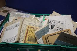 A TRAY OF ASSORTED BOOKLETS AND EPHEMERA, to include newspaper cuttings, music books etc