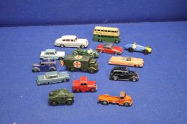 A TRAY CONTAINING A COLLECTION OF 14 DINKY VEHICLES, to include Mercedes benz 220SE, Cadillac