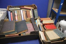 THREE TRAYS OF MISCELLANEOUS BOOKS, to include Robinson Crusoe, trial of Benjamin Knowles etc