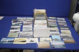 A BOX OF ASSORTED POSTCARDS IN MANY HUNDREDS RELATING TO SHIPS, BOATS AND NAVAL INTEREST, to include