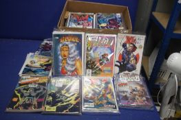 A TRAY OF ASSORTED COMICS, to include the bozz chronicles, Robocop 2, P.S.i Force etc