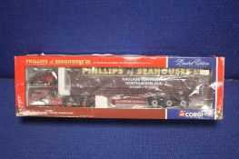 A BOXED 1:50 SCALE PHILLIPS OF SEAHOUSES DIE CAST ARTICULATED LORRY AND TRAILER, Man curtainside