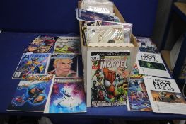 A TRAY OF ASSORTED COMICS, to include Space Cowboy, Superman and Hawkman, Tarzan, Queen, Shield etc