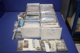 TWO TRAYS OF ASSORTED POSTCARDS IN MANY HUNDREDS, to include vintage examples from the early 1900s