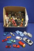 TWO BOXES OF PLAYWORN DIECAST VEHICLES, to include Corgi, Lledo etc