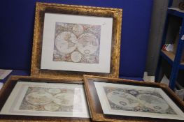 THREE LARGE FRAMED MERCATOR MAPS