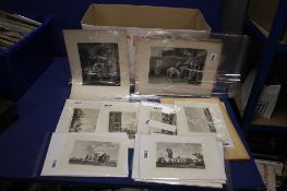A TRAY OF ASSORTED ENGRAVINGS, mainly buildings