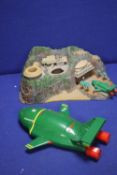 THUNDERBIRDS TRACY ISLAND, together with a large plastic Thunderbird 2 and a smaller Die-Cast