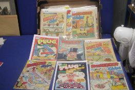 A TRAY OF WHIZZER AND CHIPS COMICS 1983, 1988, 1982 ETC, together with a small collection of Plug