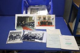 A TRAY OF PHOTOGRAPHS AND POSTCARDS MAINLY MILITARY TYPE EXAMPLES