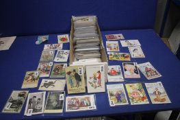 A BOX OF POSTCARDS IN MANY HUNDREDS, to include Humerous, comic and childrens postcards including
