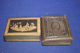 TWO VICTORIAN PHOTOGRAPH ALBUMS ONE LEATER BOUND AND ONE WOOD. containing Cartes De Visites