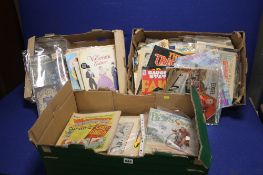 THREE TRAYS OF ASSORTED COMICS, BOOKS, ANNUALS ETC (TRAYS NOT INCLUDED)